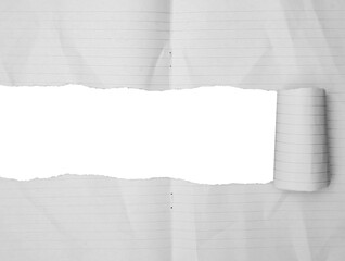 Poster - White ripped paper strips. Paper roll scraps with torn edges. Sticky notes, shreds of notebook pages.