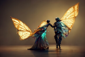 Wall Mural - Digital art of a pair of human butterfly, 3d illustration