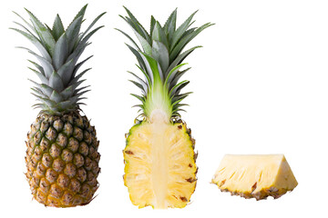 Wall Mural - Pineapple fruit and Pineapple slices isolated on alpha background.
