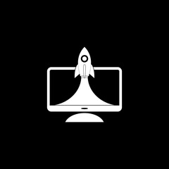 Sticker - Rocket tech logo design isolated on dark background