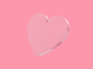 Poster - Flat heart. Symbol of love. Pink single color. On a pink monochrome background. Bottom view. 3d rendering.