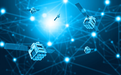 Poster - Space satellite network. Futuristic technology background. 3d illustration..