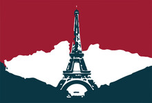 The Iconic Eiffel Tower Of France Painted In Earth Tones. Use Red, White, And Blue Colors, Which Are The Colors Of The French Flag, As Elements Of The Picture. So That It Can Be Used As A Symbol