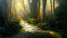 Forest Illustration Artwork Path Fantasy Concept Art Sunlight