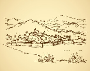 Wall Mural - City in a desert. Vector drawing