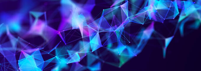 Leinwandbilder - Abstract digital communication points. Technological background. Network connection structure. Color plexus effect. 3D