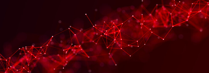 Leinwandbilder - Structure of connected lines and dots. Wireframe polygonal elements on a dark background. Science and technology. 3d