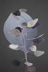 Wall Mural - Gray spring foliage on gray background, abstract botanical background.