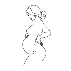 Wall Mural - Pregnant Woman Continuous Line Art Drawing. Pregnancy Concept One Line Drawing Minimalist Illustration for Modern Graphic Design. Vector EPS 10.