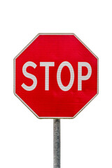 red stop sign, warning signpost