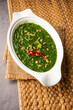 lasooni palak recipe or dhaba style garlic spinach curry, Indian main course served with naan