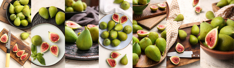 Collage with ripe tasty figs