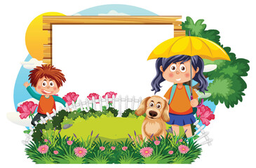 Wall Mural - empty board template with cartoon character