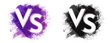 Vs Versus Icon Vector For Battle Game Illustrated In Grunge Dirty Brush Black And White And Purple Color Graphic, Violet Blue Isolated Fight Boxing Logo Design For Sport Watercolor Image