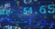 © vectorfusionart - Image of stock market, icons and financial data processing over blue background