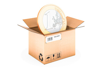 Poster - euro coin inside cardboard box, 3d rendering
