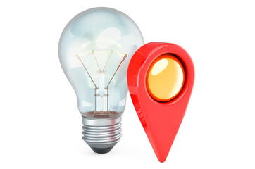 Poster - Lightbulb with map pointer. 3D rendering