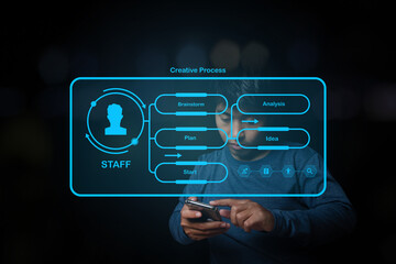 Businessman using mobile smart phone of creative process planning analysis.