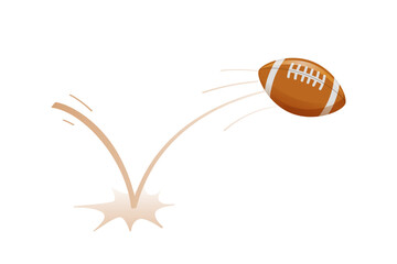 Wall Mural - Touchdown of ball in American football with trajectory on playing field near line. American football Sport accessories. Flying,  bounce ball. Rugby equipment. Game symbol. Vector concept illustration
