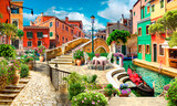 Fototapeta Do przedpokoju - Venice, cafe on the banks of the Grand Canal. Italy. Photo wallpapers.