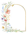 Frame made of watercolor wildflowers and leaves, wedding and greeting illustration