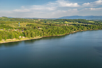 Sticker - Drone photo of Terlicko dam lake on River Stonavka in Terlicko, Czech Republic