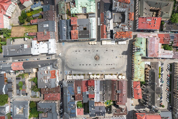 Canvas Print - Drone photo of Market Square in historic part of Cieszyn, Poland