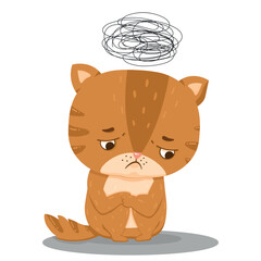 Grumpy sad cat depressed vector illustration