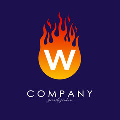 Wall Mural - W letter logo with flames design in a fire ball. Flame icon lettering concept vector illustration, eps10.
