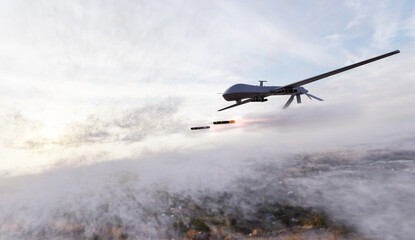 Wall Mural - Military combat drone UAV launching missiles