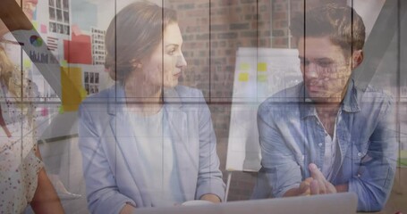 Poster - Animation of timelapse with people over happy caucasian coworkers in office
