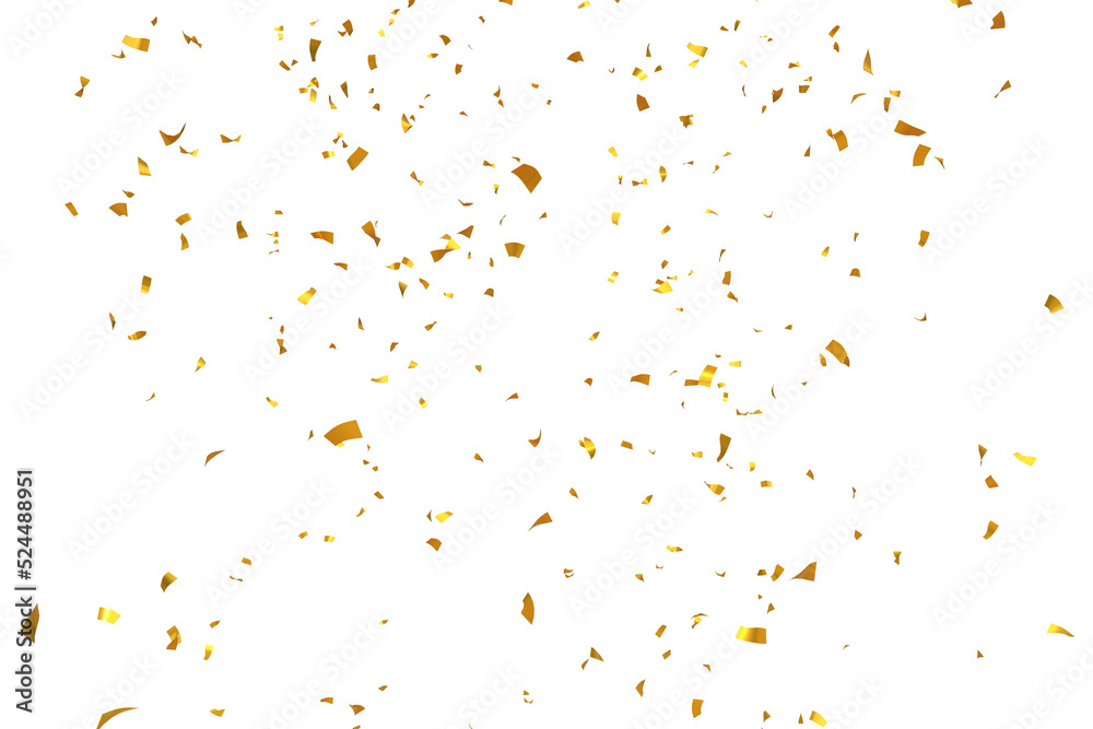 3d render of golden confetti falling on transparent background ...