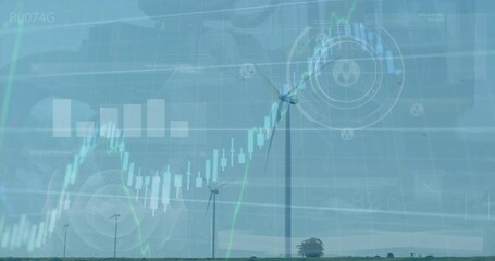 Poster - Animation of graphs moving over wind turbines against pump jack at oil industry