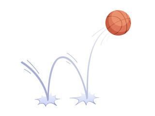 Wall Mural - Bouncing bascketball game ball with trajectory jumps on the ground. Bascketball accessories. Bounce ball. Sport playing equipment. Bascketball game symbol. Flat vector isolated design element