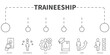 Traineeship program and apprenticeship Vector Illustration concept. Banner with icons and keywords . Traineeship program and apprenticeship symbol vector elements for infographic web