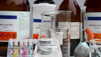 Poster - potassium hydroxide in glass, chemical in the laboratory and industry