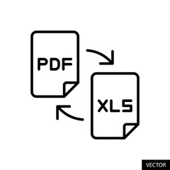 Fototapete - Convert PDF to Excel file vector icon in line style design for website design, app, UI, isolated on white background. Editable stroke. Vector illustration.