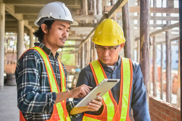 Wall Mural - Team engineer Two man architect on a building construction site