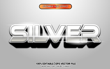 Wall Mural - Silver 3d shiny metal text effect editable template design vector