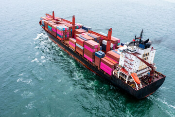 container vessels business and industry service export and import cargo by marine container vessels to distributing goods to consumers and supplier asia pacific and worldwide, aerial view