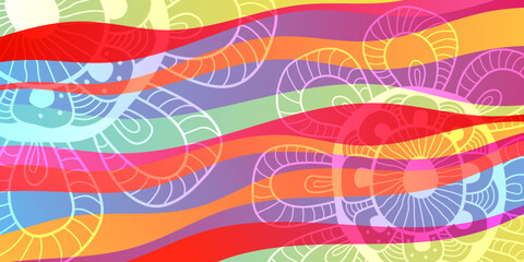 Poster - Abstract vector color background with waves and flower.