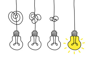 Wall Mural - simplifying the complex, confusion clarity or path vector idea concept with lightbulbs doodle illust