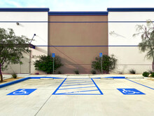 Parking Lot Commercial Disable Car Park Space Disabled Handicap Designated Sign Posted Building Entrance