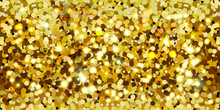 Golden Sparkling Background Of Shining Particles And Stars. Shiny And Shimmery Texture. Seamless Pattern.