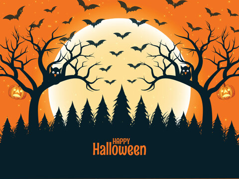 Happy Halloween design with and haunted house on huge moon 03