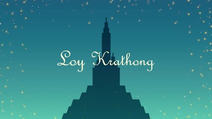 Wall Mural - loy krathong lettering with temple animation