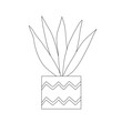 Cartoon style aloe vera cactus in pot, flat vector outline