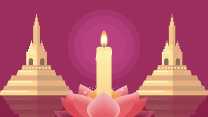 Wall Mural - loy krathong festival animation with candle in lotus