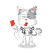 cat referee with red card illustration. character vector