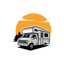 Retro Rv Camper Car Illustration Logo Vector